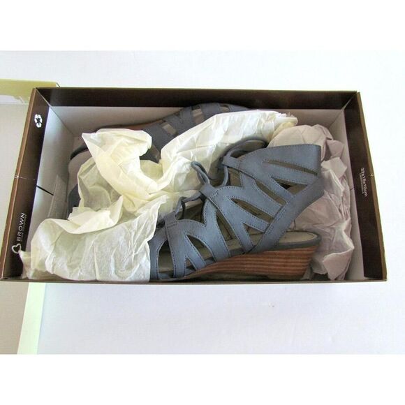 New Franco Sarto Sandals Leather Size 7 Upstart Strappy Gladiator Wedge Blue - Picture 11 of 15